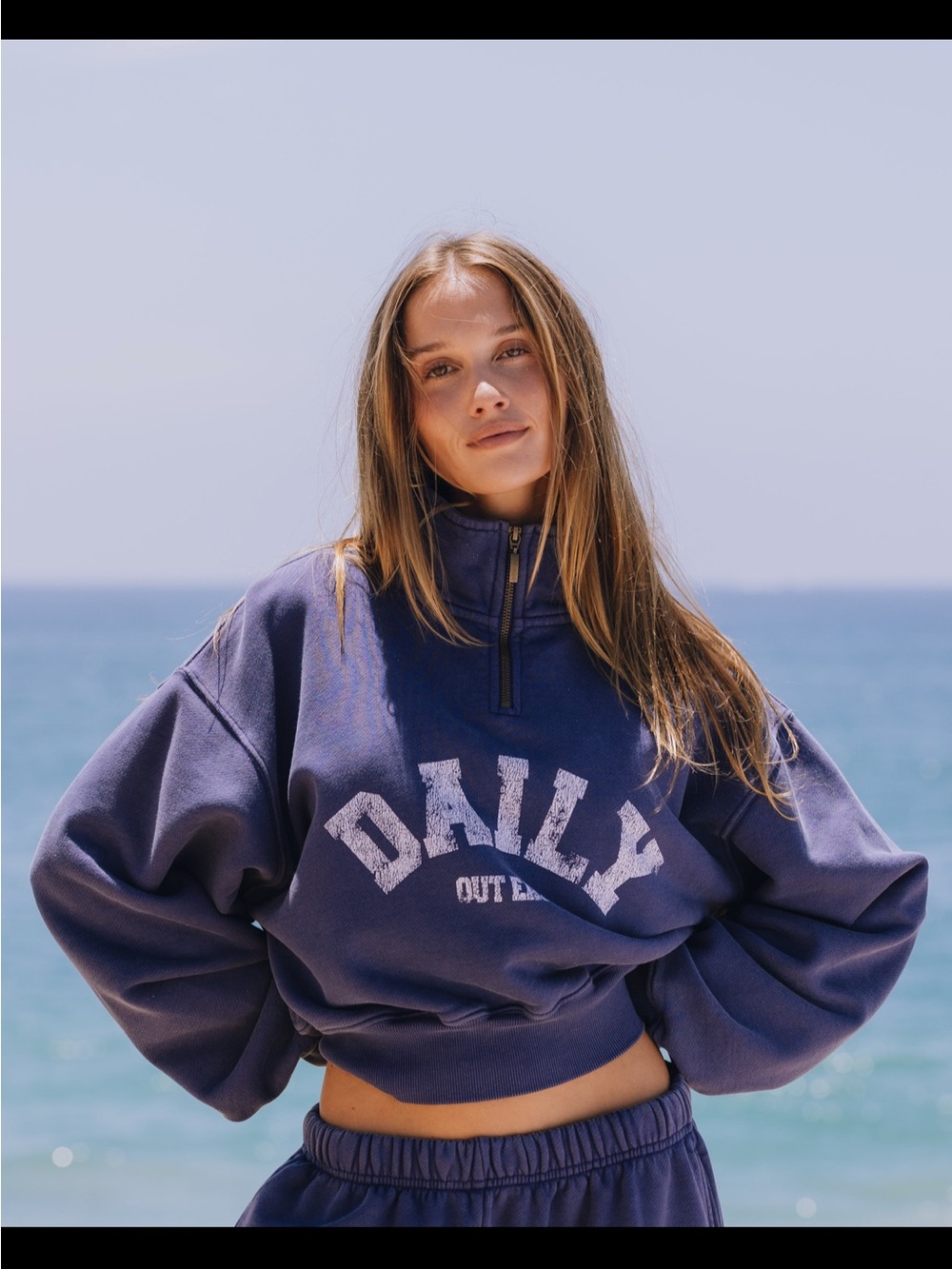 Daily Drills Cropped Half-Zip Sweatshirt in Navy